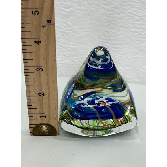 Art Glass Fred Wilkerson Multicolor Hand Blown Glass Birds Paperweight Signed - Picture 11 of 11